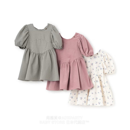 Japanese children's clothing pe#main puff sleeve dress 80-130cm girls autumn dresses 