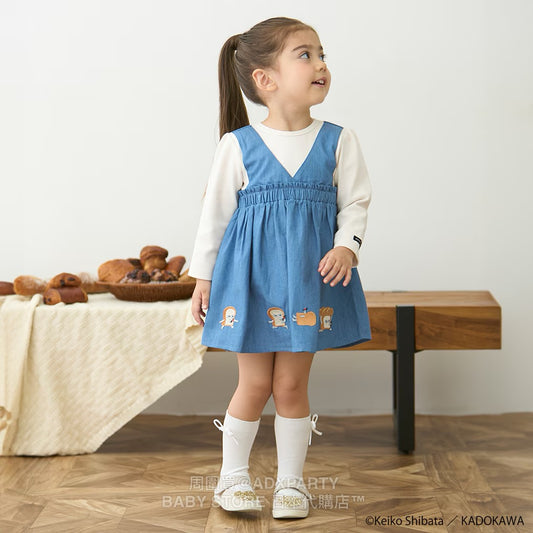 Japanese children's clothing pe#main x Bread Thief fake two-piece dress 80-130cm girls' autumn dresses 