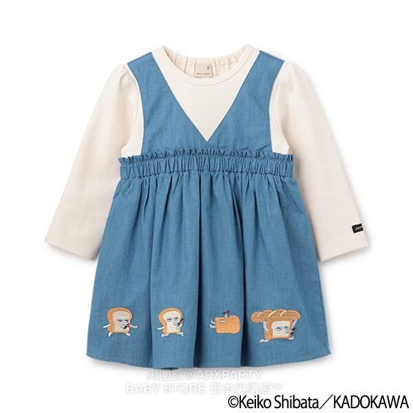 Japanese children's clothing pe#main x Bread Thief fake two-piece dress 80-130cm girls' autumn dresses 
