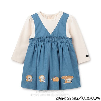 Japanese children's clothing pe#main x Bread Thief fake two-piece dress 80-130cm girls' autumn dresses 
