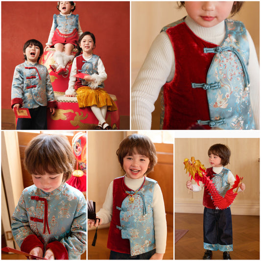 新年童裝 吉歲承歡唐裝夾棉外套 90-140cm 男童款 新年中式華服唐裝 新春馬年 2026年 AAA