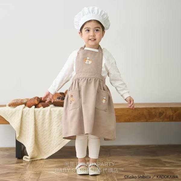 Japanese children's clothing pe#main x Bread Thief Apron with Chef Hat 80-130cm Girls Autumn TOPS 