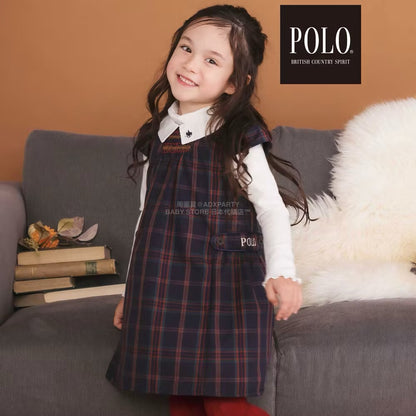 日本童裝  SLAP SLIP x POLO BCS 翻領抽褶腰帶格紋背帶裙 80-130cm 女童款 冬季 DRESSES 面試/宴會/表演