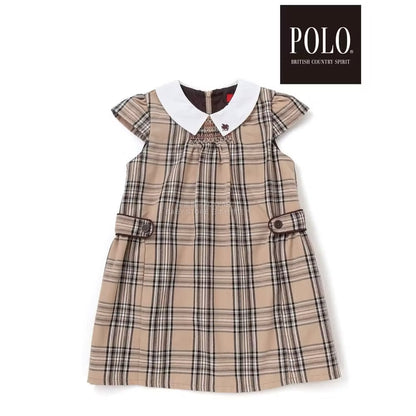 日本童裝  SLAP SLIP x POLO BCS 翻領抽褶腰帶格紋背帶裙 80-130cm 女童款 冬季 DRESSES 面試/宴會/表演