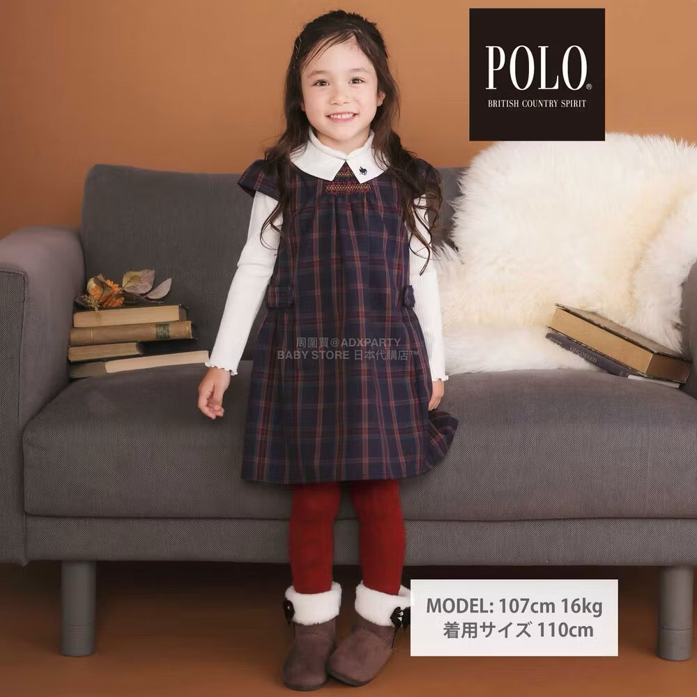 日本童裝  SLAP SLIP x POLO BCS 翻領抽褶腰帶格紋背帶裙 80-130cm 女童款 冬季 DRESSES 面試/宴會/表演