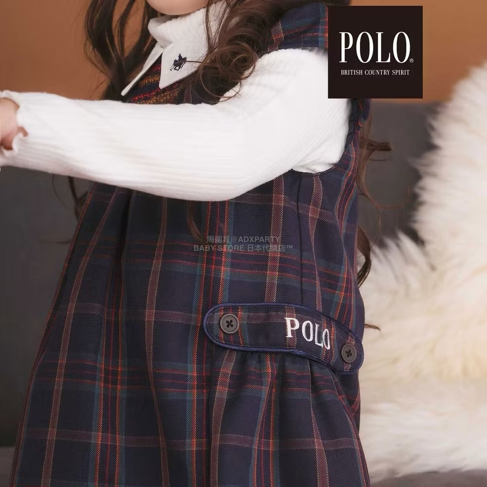 日本童裝  SLAP SLIP x POLO BCS 翻領抽褶腰帶格紋背帶裙 80-130cm 女童款 冬季 DRESSES 面試/宴會/表演