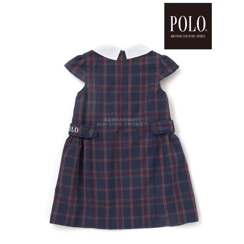 日本童裝  SLAP SLIP x POLO BCS 翻領抽褶腰帶格紋背帶裙 80-130cm 女童款 冬季 DRESSES 面試/宴會/表演