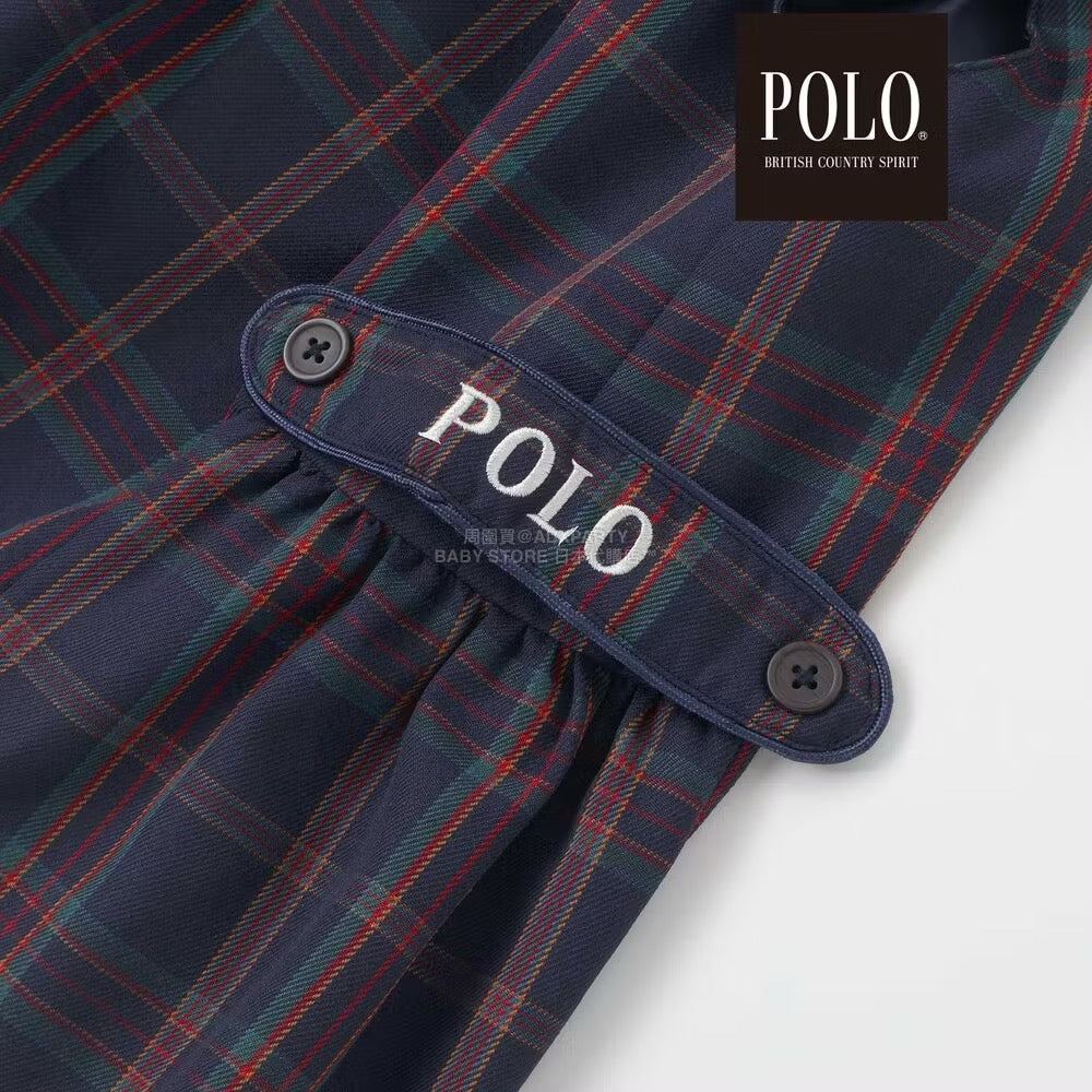日本童裝  SLAP SLIP x POLO BCS 翻領抽褶腰帶格紋背帶裙 80-130cm 女童款 冬季 DRESSES 面試/宴會/表演