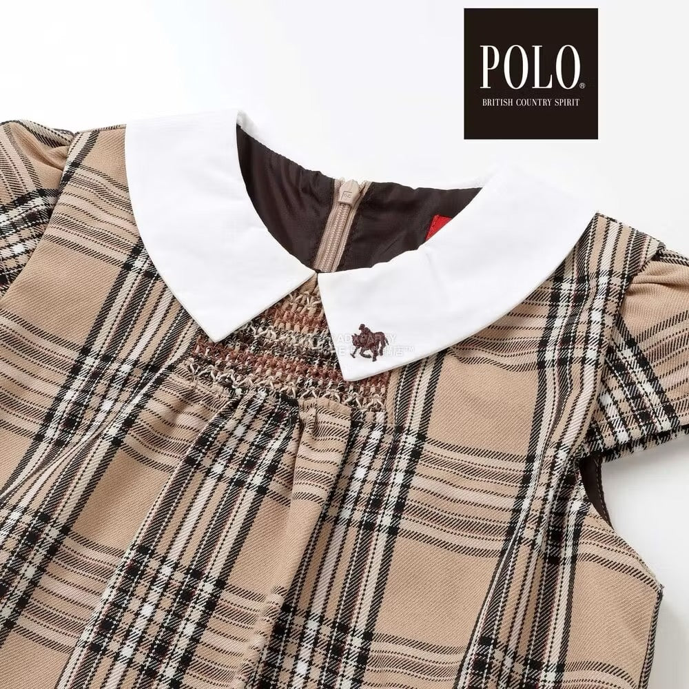 日本童裝  SLAP SLIP x POLO BCS 翻領抽褶腰帶格紋背帶裙 80-130cm 女童款 冬季 DRESSES 面試/宴會/表演