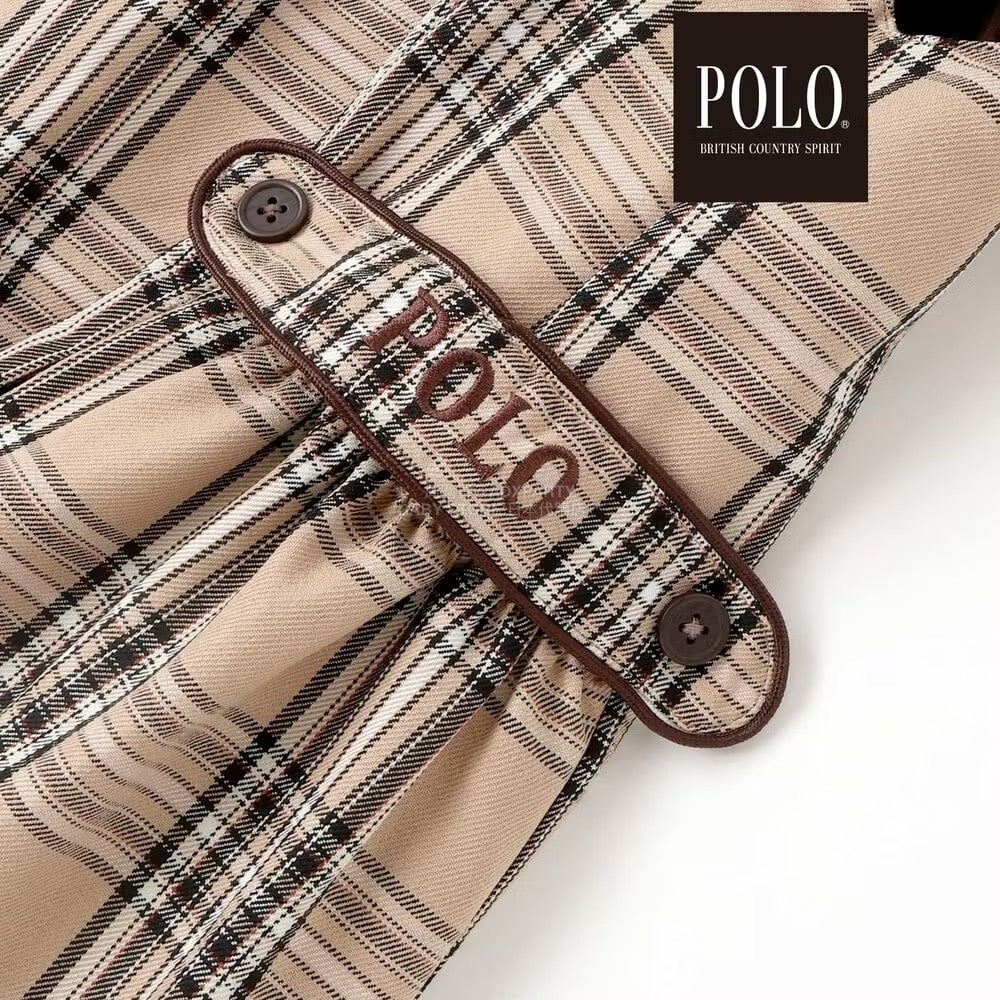 日本童裝  SLAP SLIP x POLO BCS 翻領抽褶腰帶格紋背帶裙 80-130cm 女童款 冬季 DRESSES 面試/宴會/表演