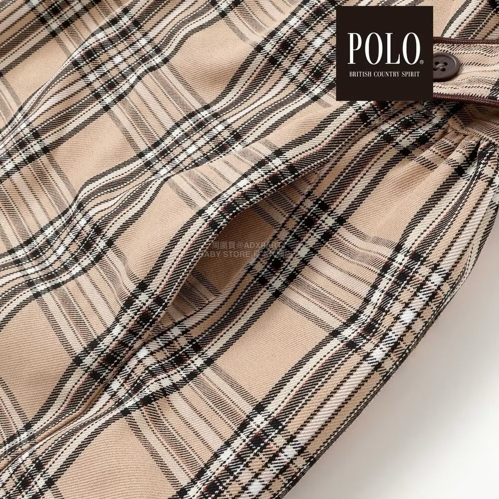 日本童裝  SLAP SLIP x POLO BCS 翻領抽褶腰帶格紋背帶裙 80-130cm 女童款 冬季 DRESSES 面試/宴會/表演