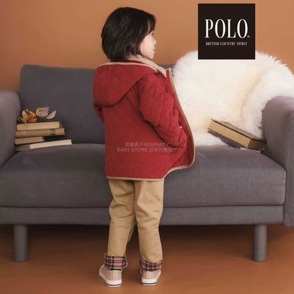 日本童裝  SLAP SLIP x POLO BCS 純色格紋絎縫外套 80-130cm 男童款/女童款 冬季 (適合初秋、香港平均溫度、寒冷天氣）OUTERWEAR聖誕紅/新年紅