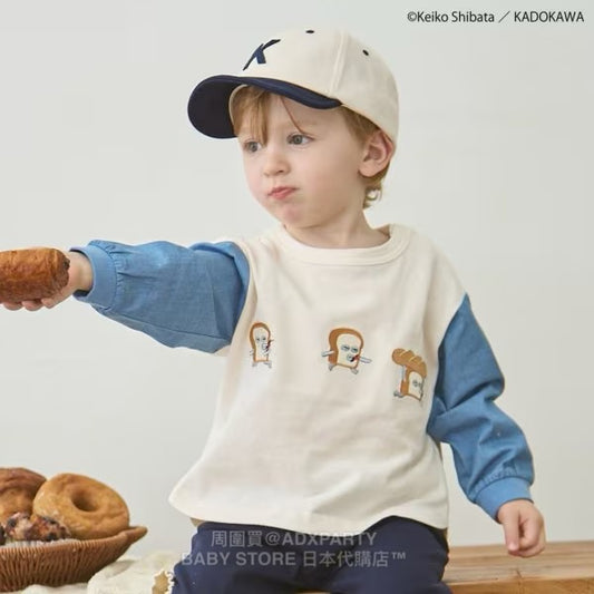 Japanese children's clothing pe#main x Bread Thief patchwork sleeve sweatshirt 80-130cm boys' autumn TOPS 