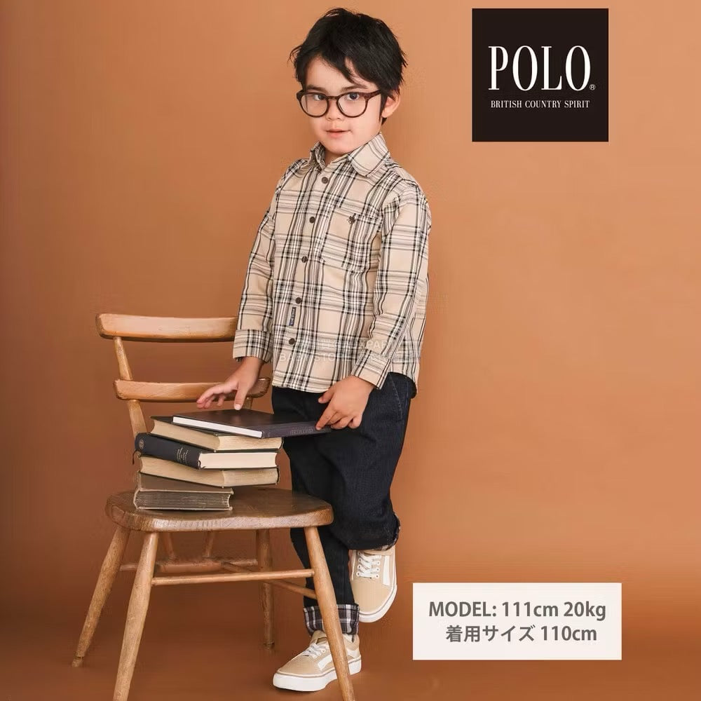 日本童裝  SLAP SLIP x POLO BCS 刺繡胸袋格紋襯衫 80-130cm 男童款 冬季 TOPS 面試/宴會/表演