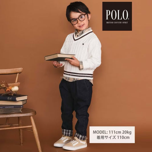 日本童裝  SLAP SLIP x POLO BCS V領傳統針織毛衣 80-130cm 男童款/女童款 冬季 TOPS