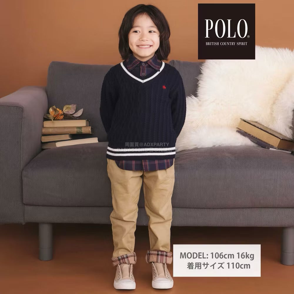 日本童裝  SLAP SLIP x POLO BCS V領傳統針織毛衣 80-130cm 男童款/女童款 冬季 TOPS