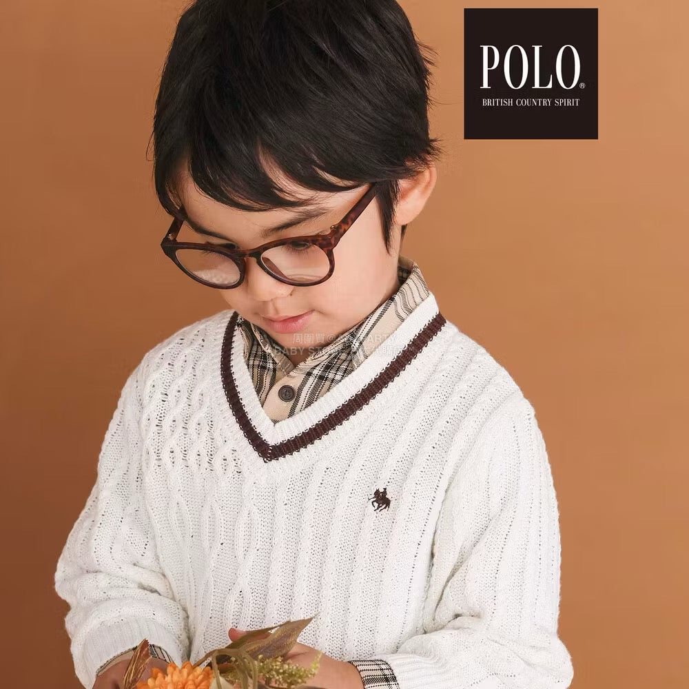 日本童裝  SLAP SLIP x POLO BCS V領傳統針織毛衣 80-130cm 男童款/女童款 冬季 TOPS