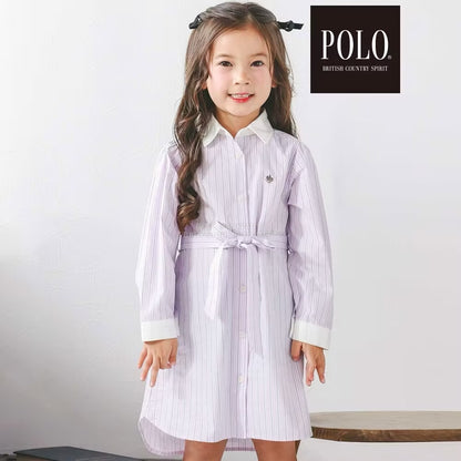 日本童裝  SLAP SLIP x POLO BCS 繫帶領口條紋襯衫裙 80-130cm 女童款 秋季 DRESSES