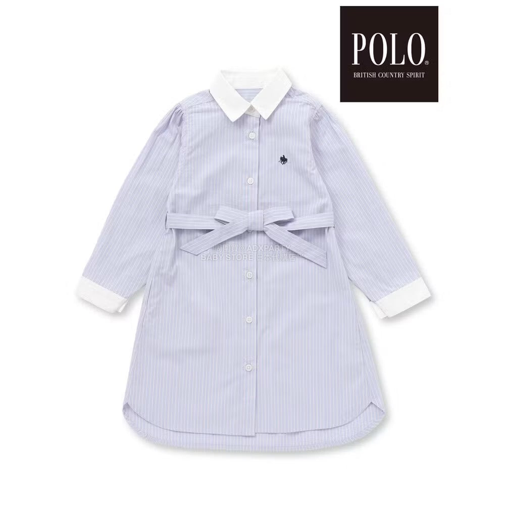 日本童裝  SLAP SLIP x POLO BCS 繫帶領口條紋襯衫裙 80-130cm 女童款 秋季 DRESSES