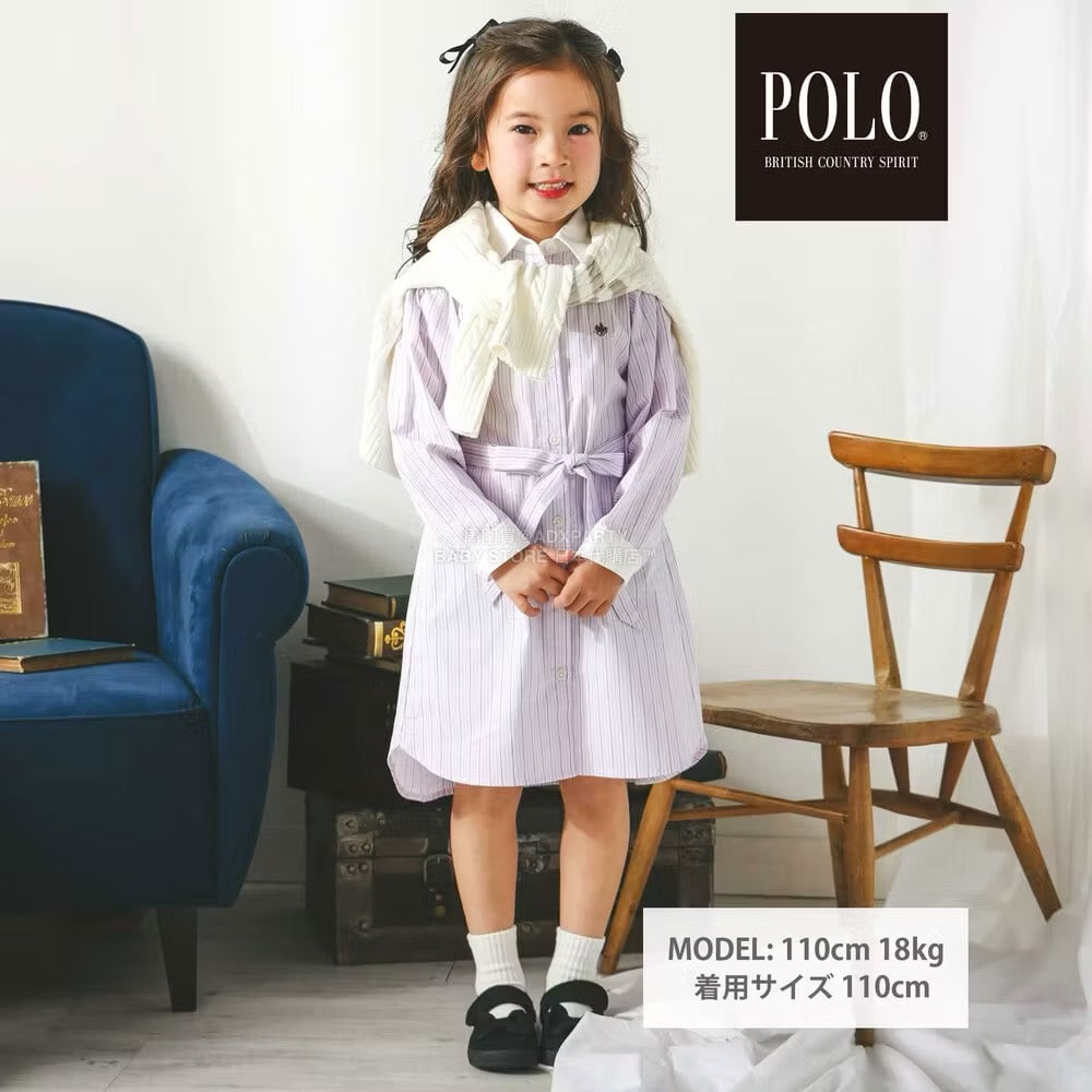 日本童裝  SLAP SLIP x POLO BCS 繫帶領口條紋襯衫裙 80-130cm 女童款 秋季 DRESSES