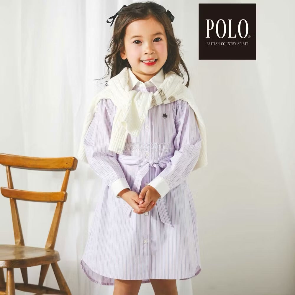 日本童裝  SLAP SLIP x POLO BCS 繫帶領口條紋襯衫裙 80-130cm 女童款 秋季 DRESSES