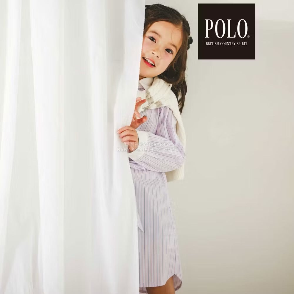 日本童裝  SLAP SLIP x POLO BCS 繫帶領口條紋襯衫裙 80-130cm 女童款 秋季 DRESSES