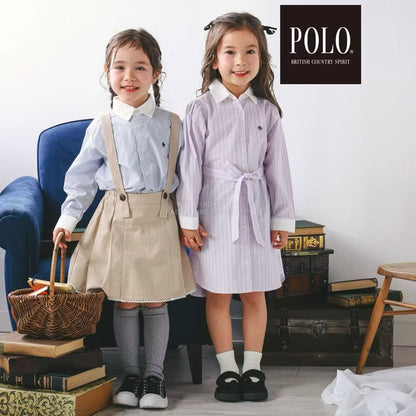 日本童裝  SLAP SLIP x POLO BCS 繫帶領口條紋襯衫裙 80-130cm 女童款 秋季 DRESSES