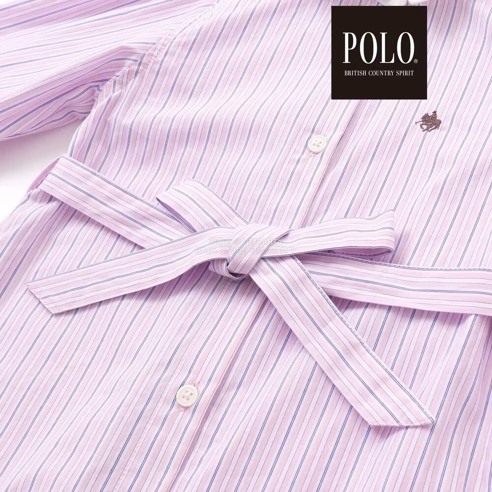 日本童裝  SLAP SLIP x POLO BCS 繫帶領口條紋襯衫裙 80-130cm 女童款 秋季 DRESSES