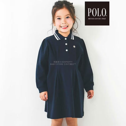 日本童裝  SLAP SLIP x POLO BCS 純色條紋領Polo連身裙 80-130cm 女童款 秋季 DRESSES