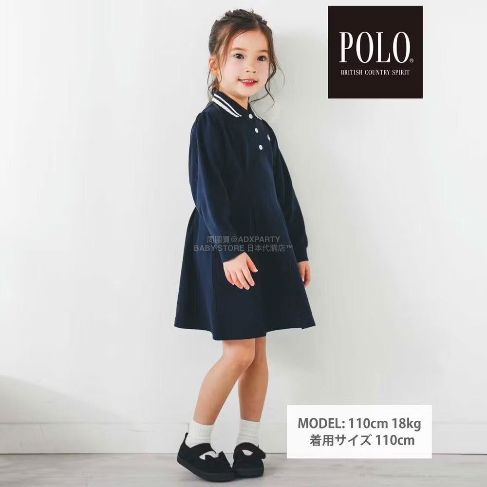 日本童裝  SLAP SLIP x POLO BCS 純色條紋領Polo連身裙 80-130cm 女童款 秋季 DRESSES