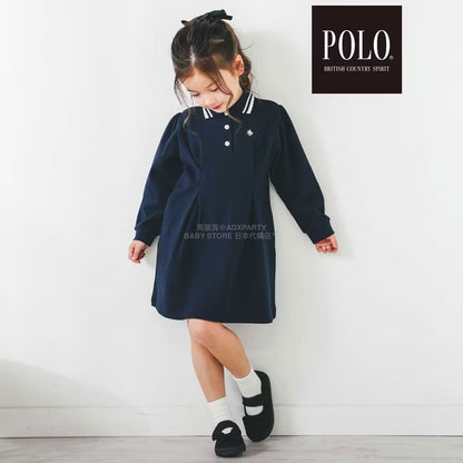 日本童裝  SLAP SLIP x POLO BCS 純色條紋領Polo連身裙 80-130cm 女童款 秋季 DRESSES