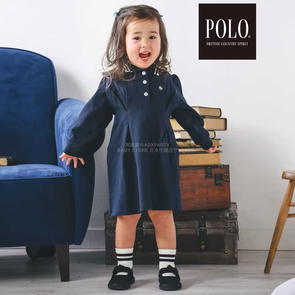 日本童裝  SLAP SLIP x POLO BCS 純色條紋領Polo連身裙 80-130cm 女童款 秋季 DRESSES