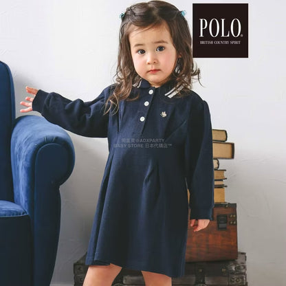 日本童裝  SLAP SLIP x POLO BCS 純色條紋領Polo連身裙 80-130cm 女童款 秋季 DRESSES