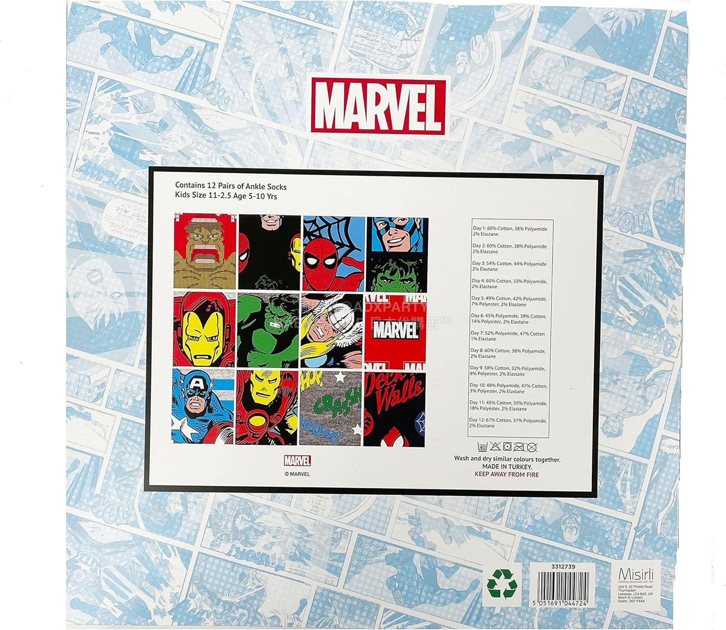 英美直送 Marvel Socks 12 Days聖誕倒數日曆 兒童款 聖誕快樂特輯 聖誕倒數日曆 滿$900可加$25免運 Christmas Advent Calendars 2025