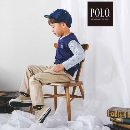 日本童裝  SLAP SLIP x POLO BCS 全印花上衣及刺繡小熊背心套裝 80-130cm 男童款/女童款 秋季 TOPS