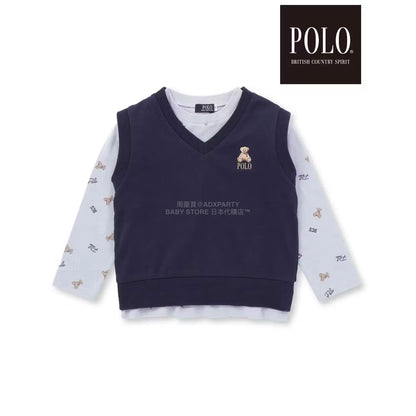 日本童裝  SLAP SLIP x POLO BCS 全印花上衣及刺繡小熊背心套裝 80-130cm 男童款/女童款 秋季 TOPS
