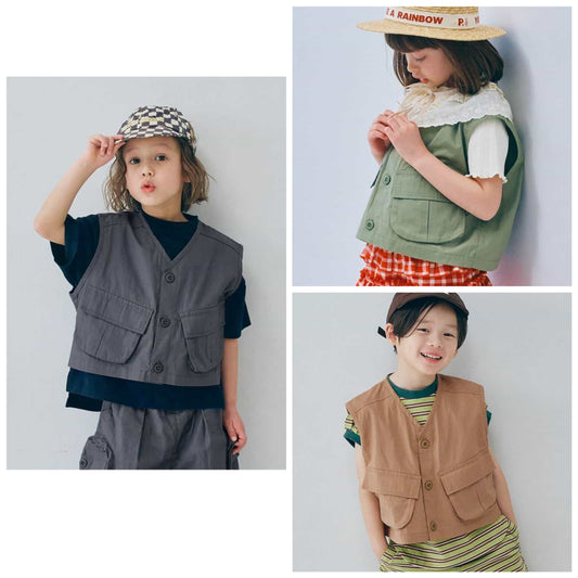 日本童裝 p.premier 工裝口袋背心 80-140cm 男童款/女童款 夏季 TOPS
