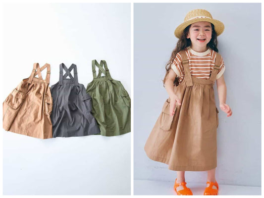 日本童裝 p.premier 大口袋工裝吊帶連身裙 80-140cm 女童款 夏季 DRESSES