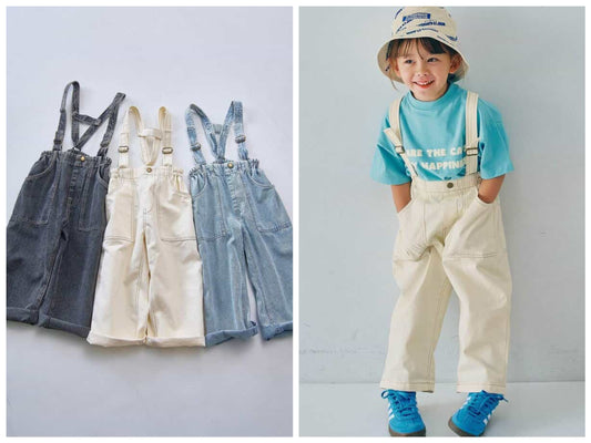 日本童裝 p.premier 吊帶牛仔闊腿褲 80-140cm 男童款/女童款 夏季  Jumpsuit