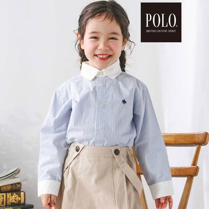 日本童裝  SLAP SLIP x POLO BCS 雙色條紋領口袖口襯衫 80-130cm 男童款/女童款 秋季 TOPS