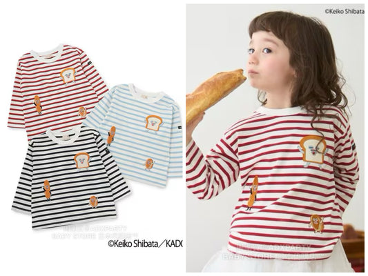 Japanese children's clothing pe#main x Bread Thief striped top 80-130cm boys/girls autumn TOPS 