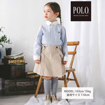 日本童裝  SLAP SLIP x POLO BCS 雙色條紋領口袖口襯衫 80-130cm 男童款/女童款 秋季 TOPS