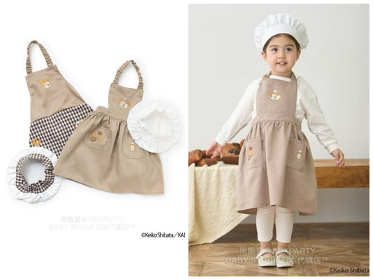 Japanese children's clothing pe#main x Bread Thief Apron with Chef Hat 80-130cm Girls Autumn TOPS 