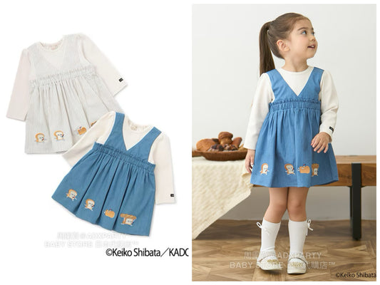 Japanese children's clothing pe#main x Bread Thief fake two-piece dress 80-130cm girls' autumn dresses 