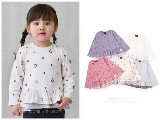 Japanese children's clothing pe#main lace long-sleeved top 80-130cm girls autumn TOPS 