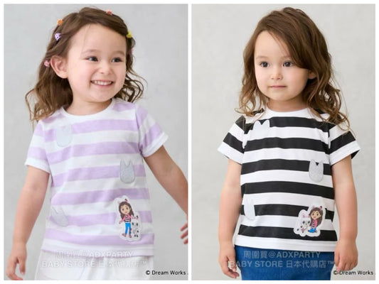 Japanese children's clothing pe#main x Gabby's Dollhouse striped top 80-130cm girls summer TOPS 