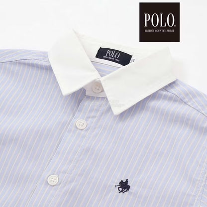 日本童裝  SLAP SLIP x POLO BCS 雙色條紋領口袖口襯衫 80-130cm 男童款/女童款 秋季 TOPS