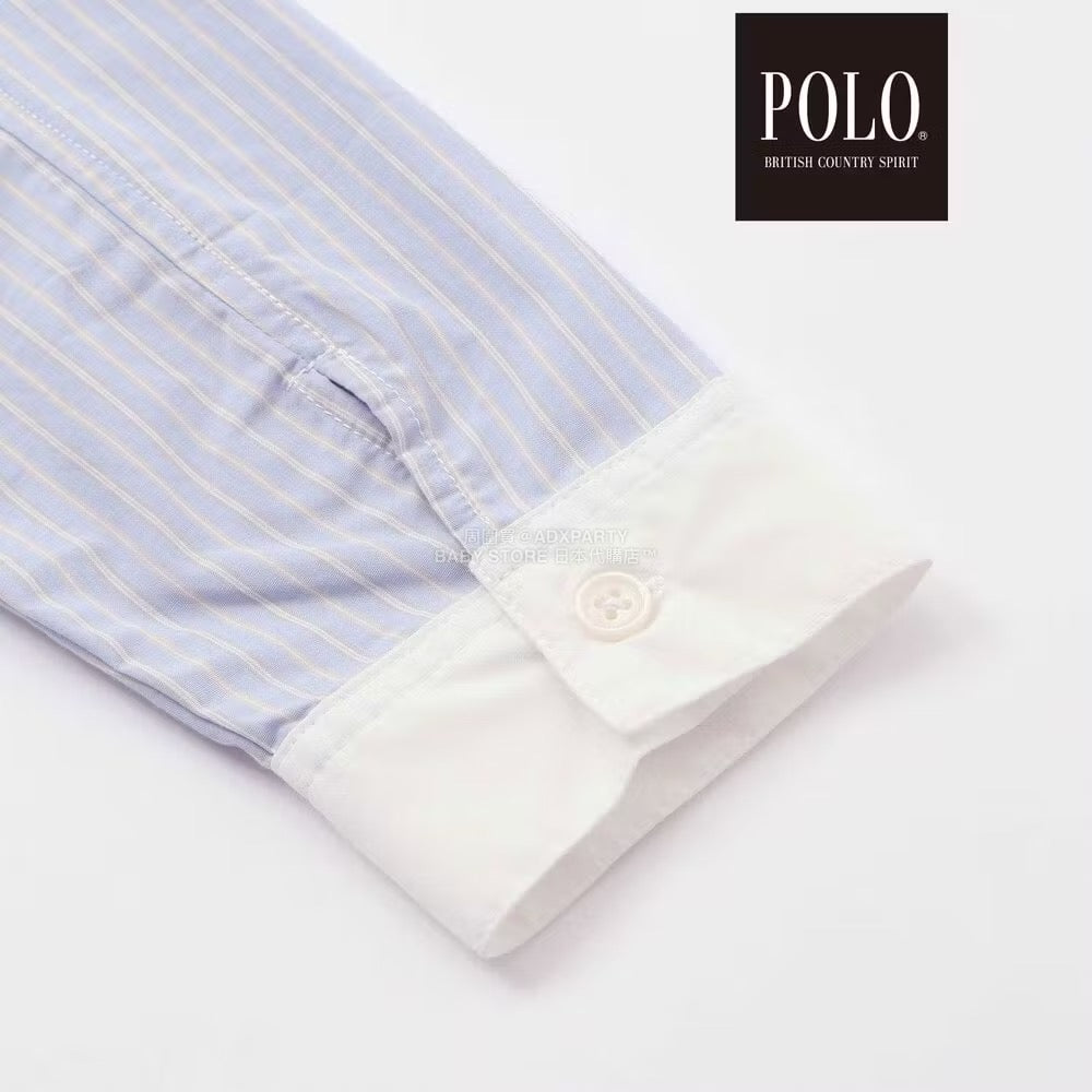 日本童裝  SLAP SLIP x POLO BCS 雙色條紋領口袖口襯衫 80-130cm 男童款/女童款 秋季 TOPS