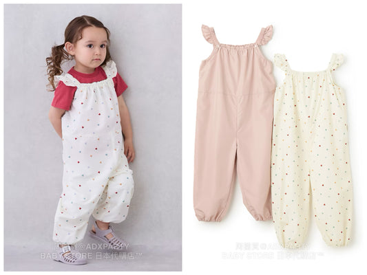 Japanese children's clothing pe#main waterproof series ruffled work pants 80-130cm girls summer jumpsuit 