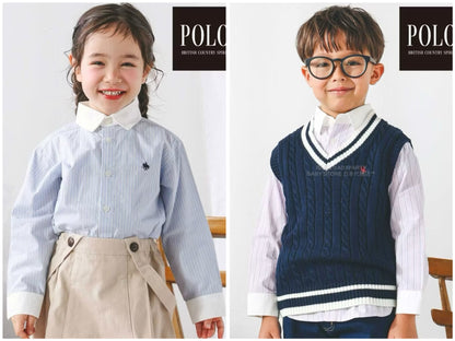 日本童裝  SLAP SLIP x POLO BCS 雙色條紋領口袖口襯衫 80-130cm 男童款/女童款 秋季 TOPS